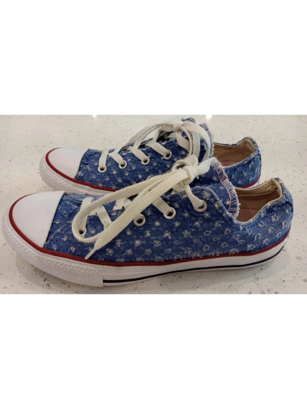 Converse Chuck Taylor Juniors Size 4 Light Blue Denim White Star Double Tongue 4